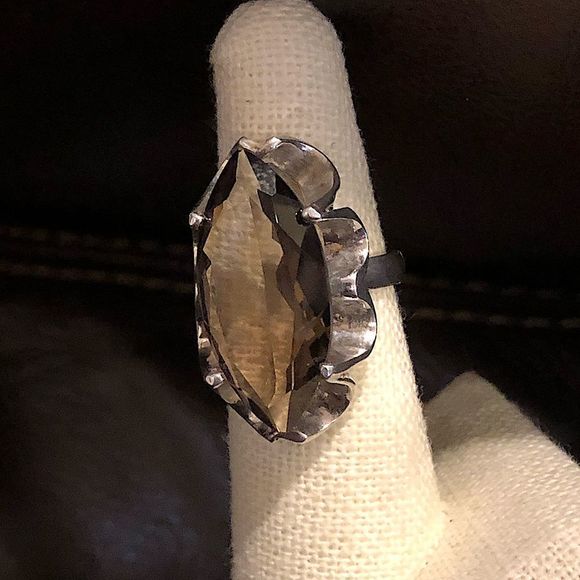 Faceted Smokey Quartz Faceted Tension Mount Vintage Sterling Silver Ring Sz 6 - Picture 14 of 16
